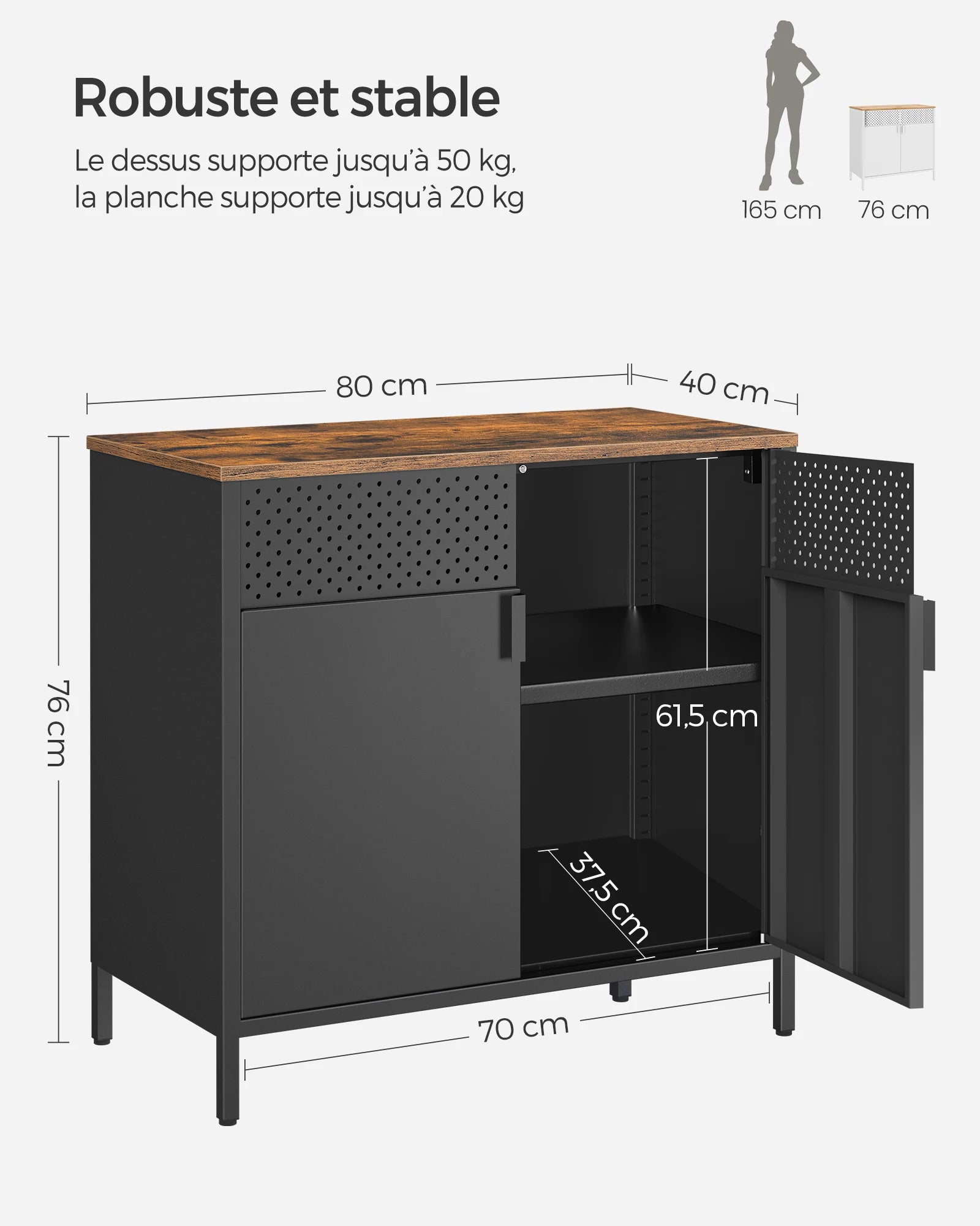 Meuble de rangement 2 portes à fermeture magnétique 40 x 80 x 76 cm -