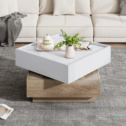 Table basse multifonctionnelle à plateau pivotant 360° -