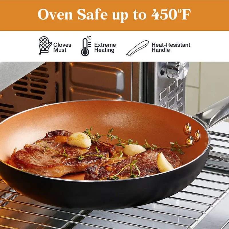 Poêle céramique en revêtement de cuivre avec couvercle -