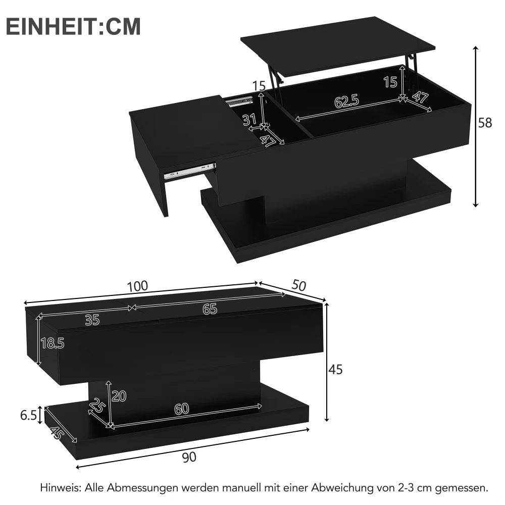 Table basse design blanc avec éclairage LED 100x50x45 Cm -