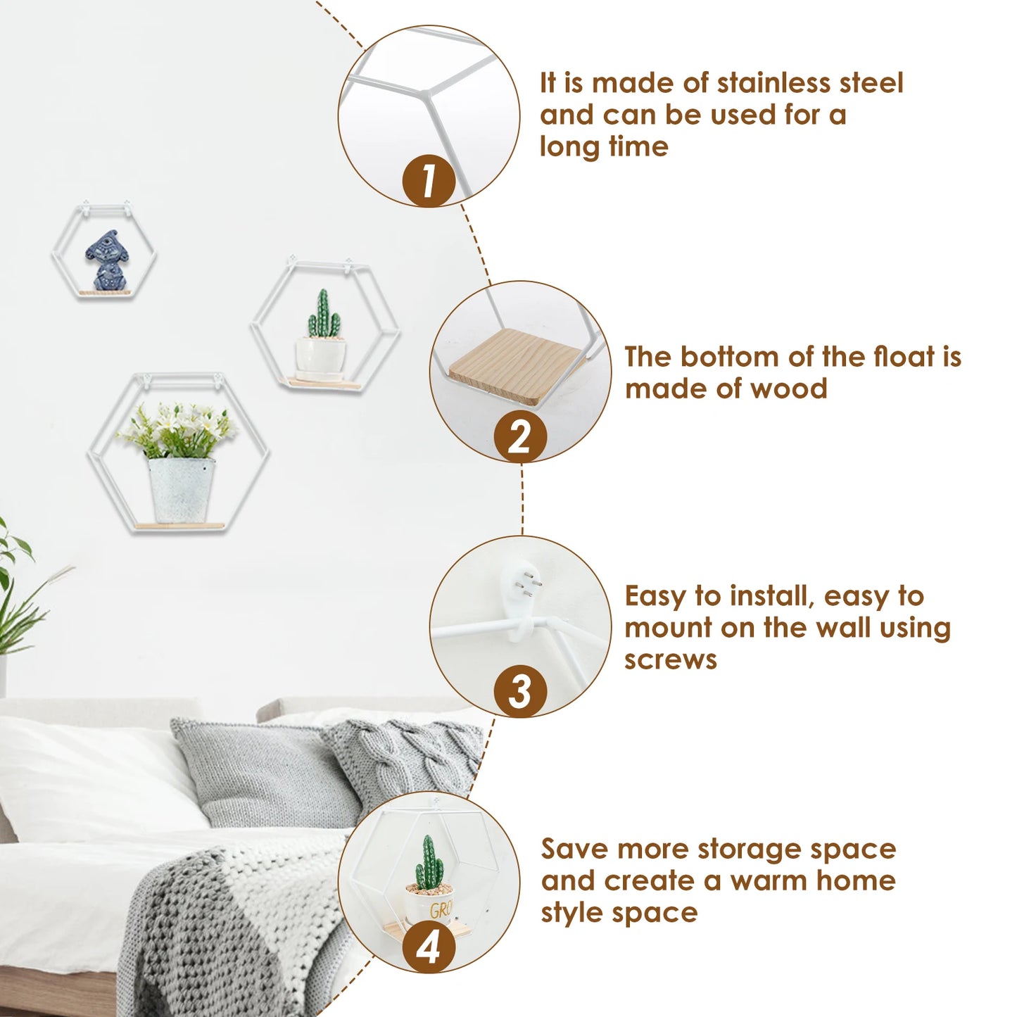 étagère murale en métal 3Pcs -