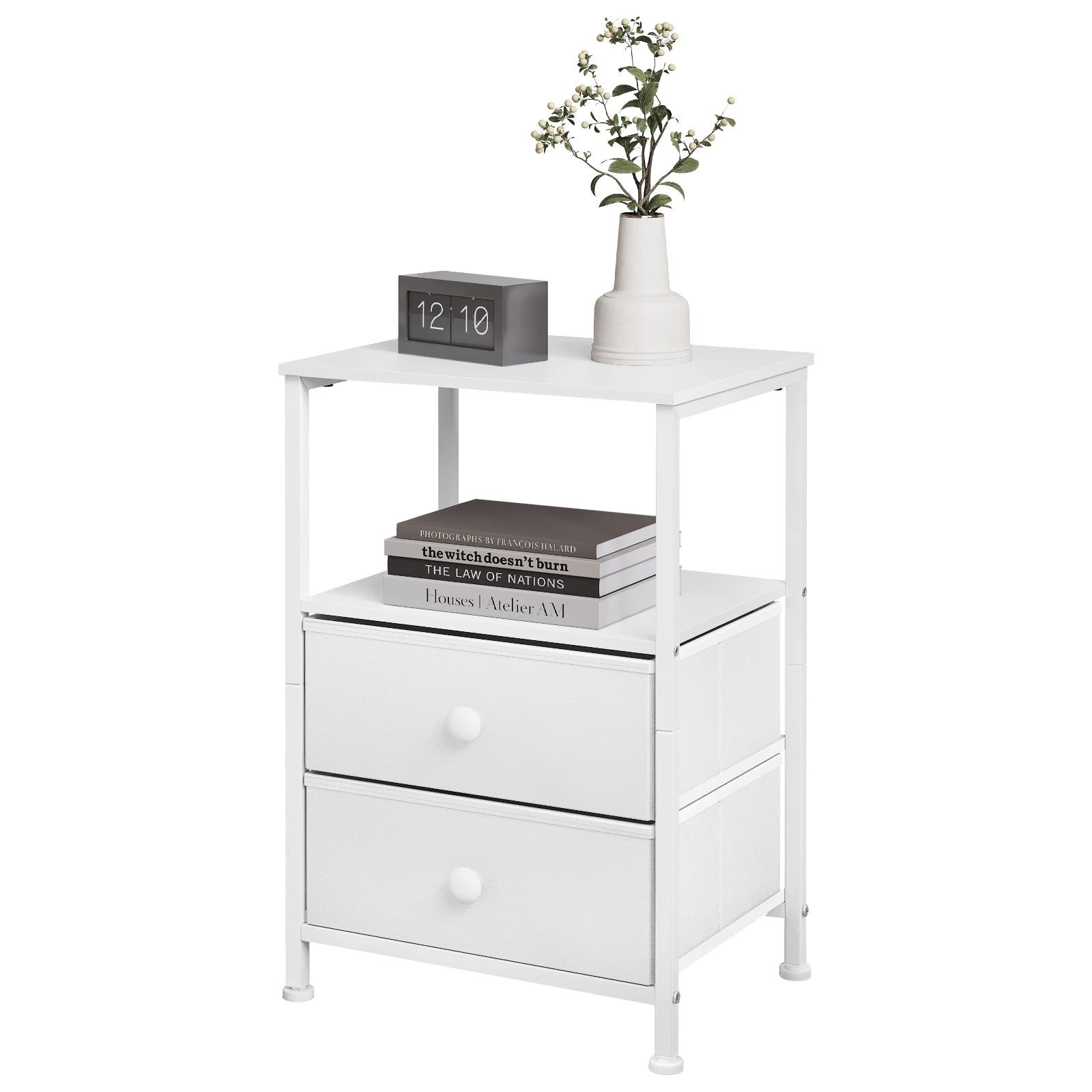 Table de nuit compartiment ouvert blanc avec tiroirs -