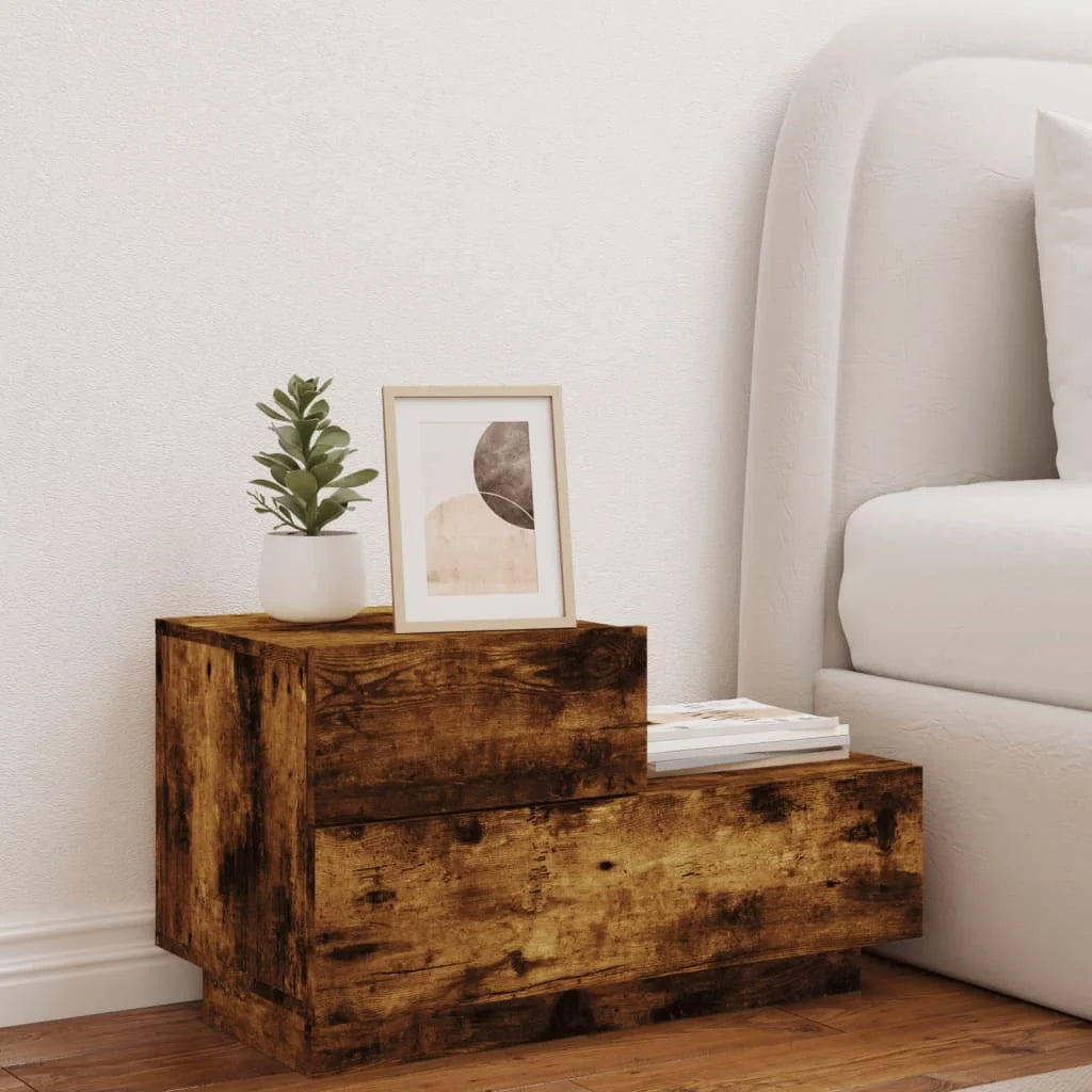 Table de nuit vintage Avec Lumiachd Led Chêne Fumé 70X36X40,5 cm -