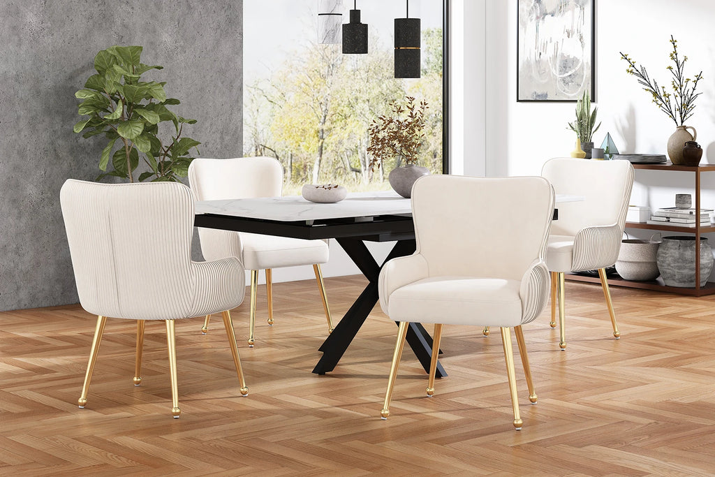 Chaise salle à manger velours blanc 2 ensembles de luxe -