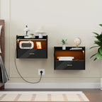 Table de nuit à un tiroir avec une bande lumineuse - Table de nuit 2pcs Noir