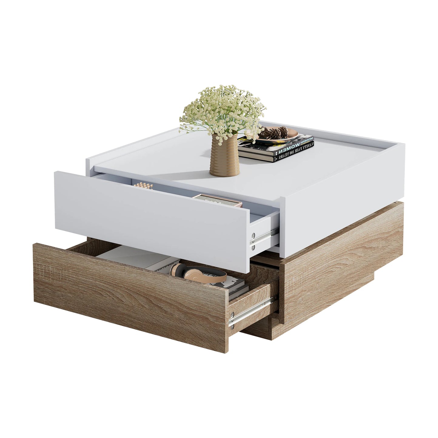 Table basse multifonctionnelle à plateau pivotant 360° -