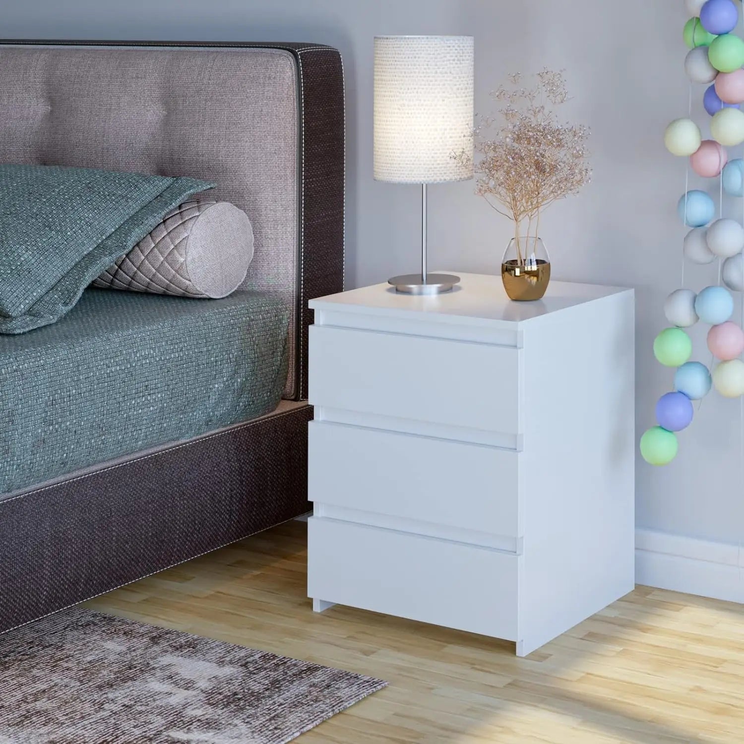 Table de nuit blanche getone avec 3 tiroirs -