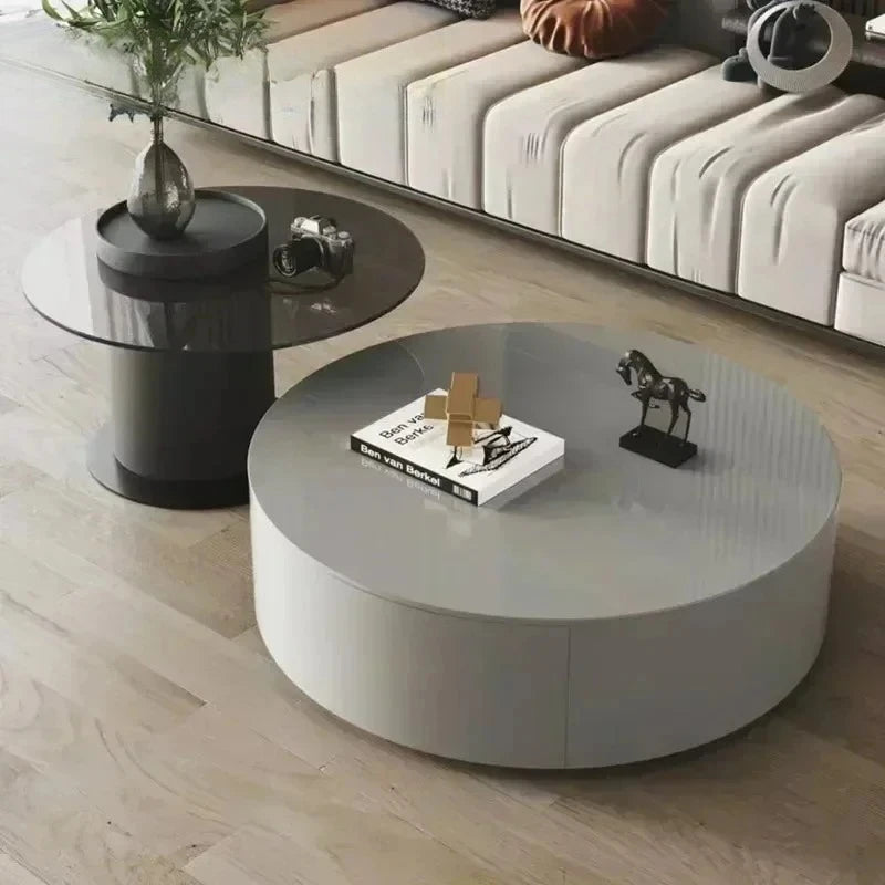 Table basse bois industriel ronde -