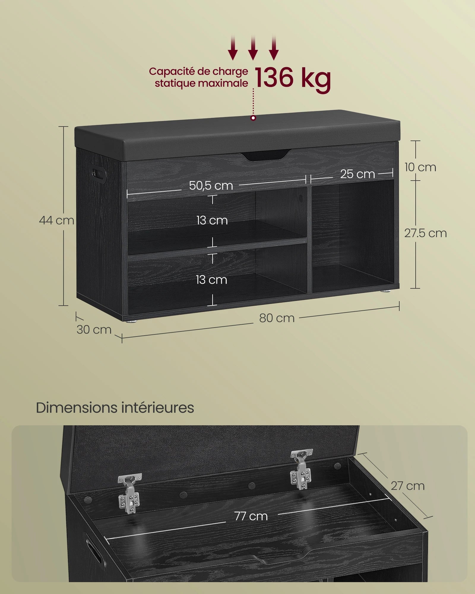Meuble à chaussure avec banc de rangement et assise rembourrée -