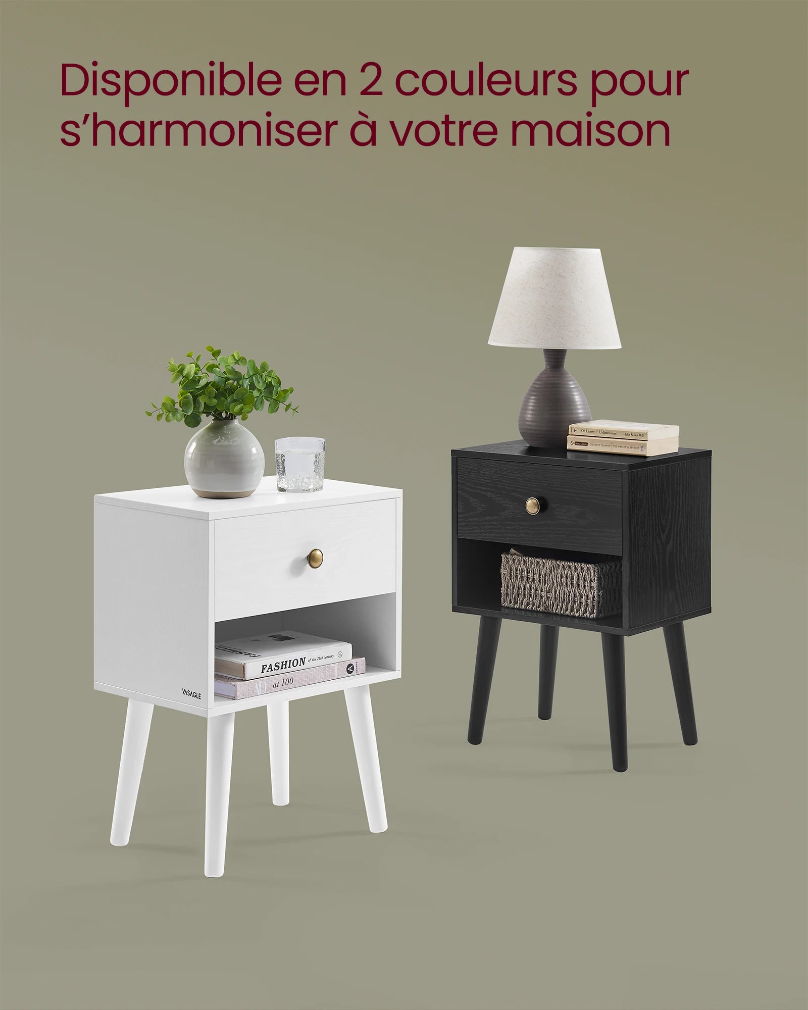 Table de nuit simple noir en bois -