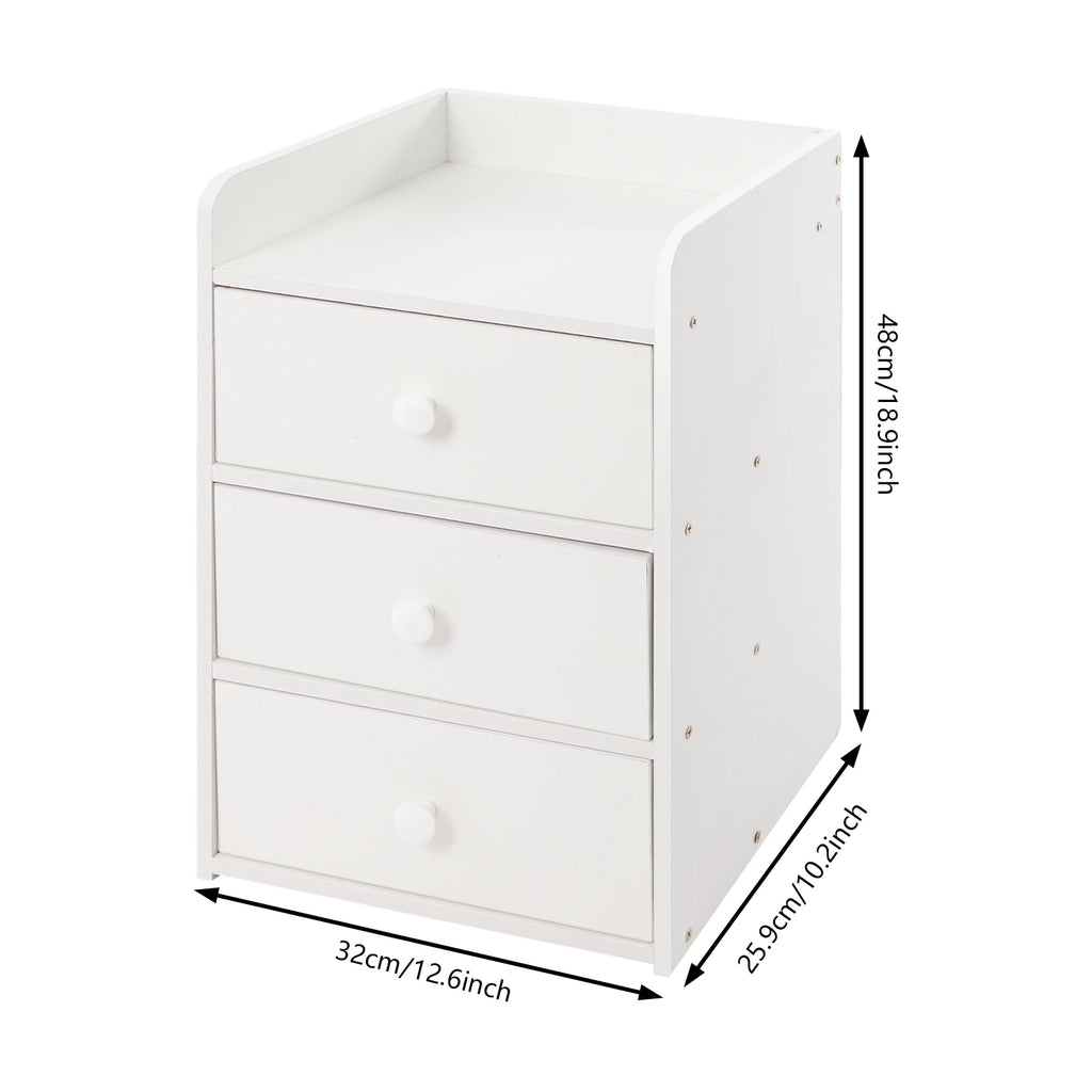 Mini Table de nuit avec poignée et 3 tiroirs - Blanc Table de nuit