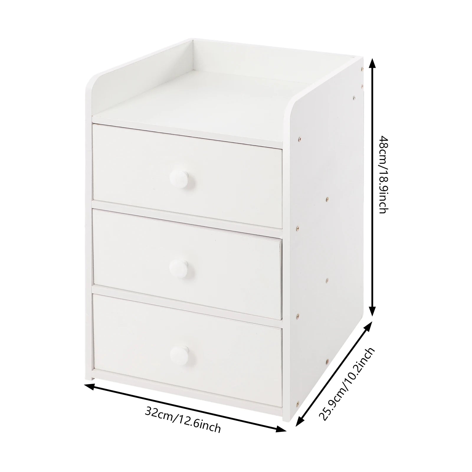 Mini Table de nuit avec poignée et 3 tiroirs - Blanc Table de nuit