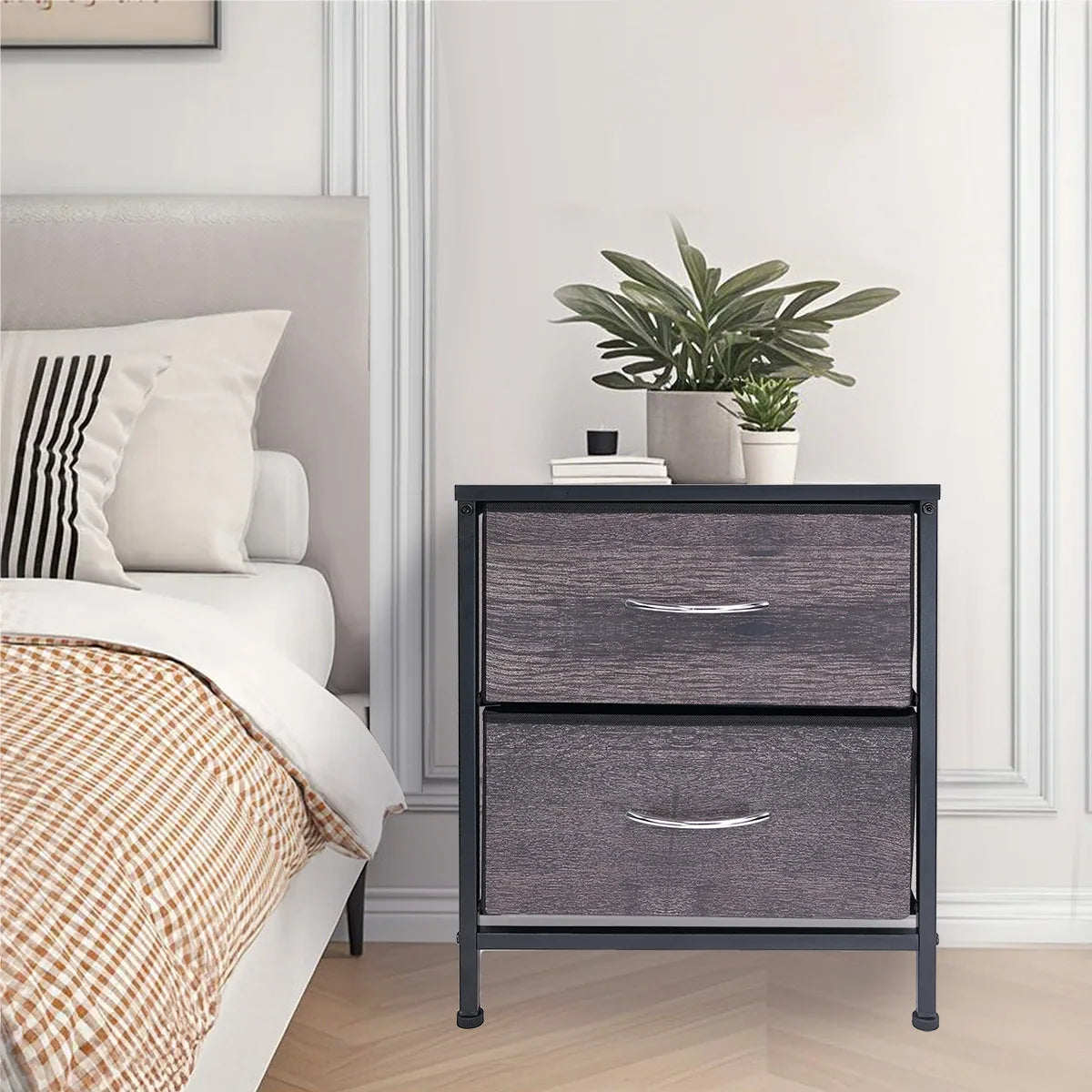 Table de nuit avec structure robuste et 2 tiroirs - A