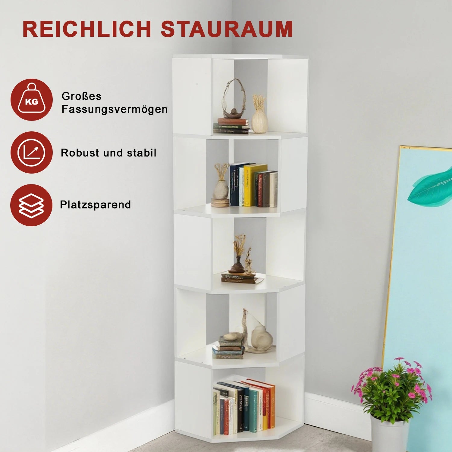 Étagère d'angle blanc à 6 niveaux -