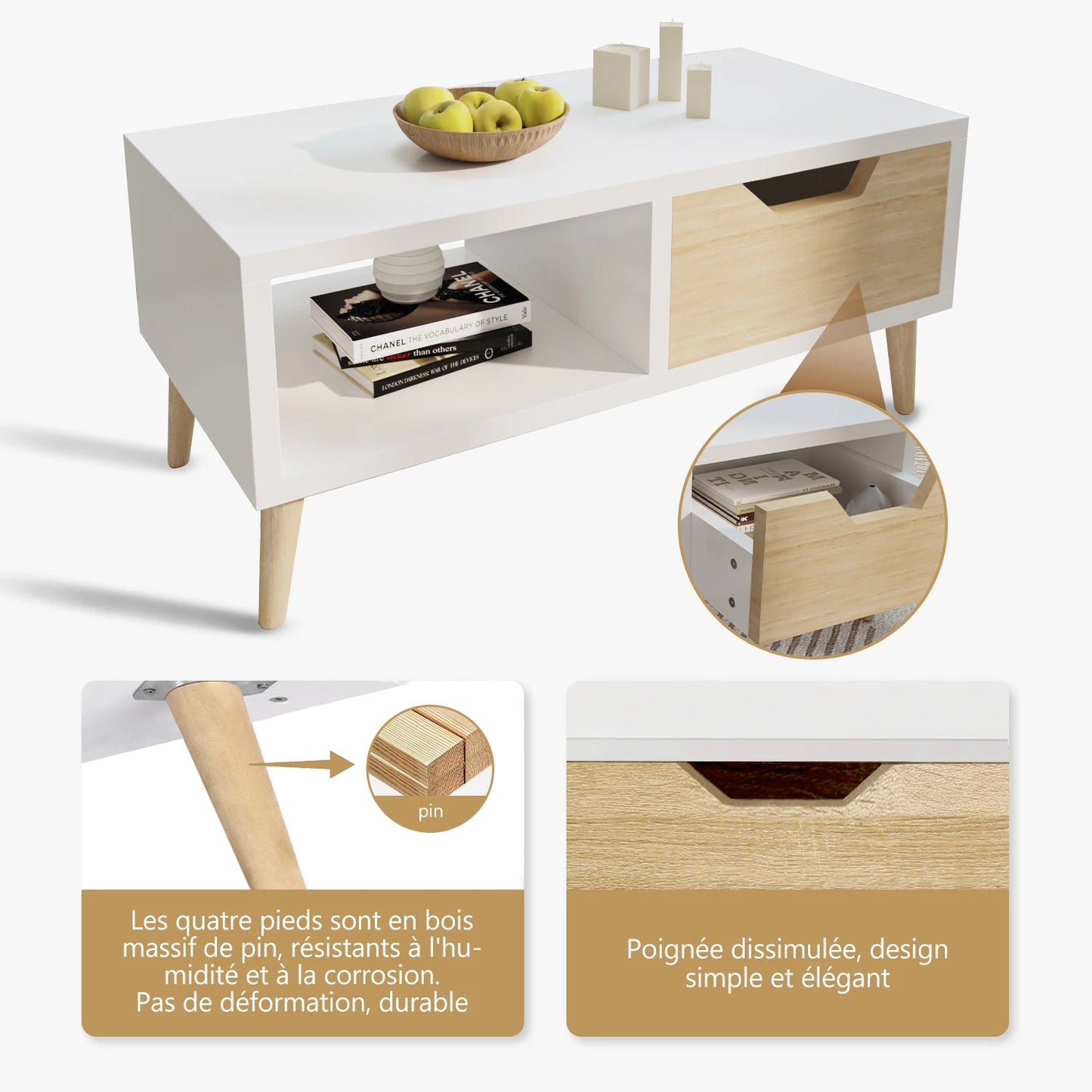 Table basse en bois massif moderne pour salon -