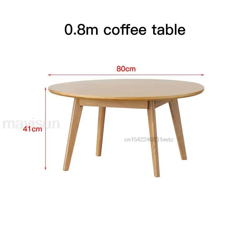 Table basse bois massif ronde de taille moyenne - 0.8m café table