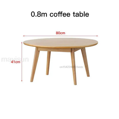 Table basse bois massif ronde de taille moyenne - 0.8m café table