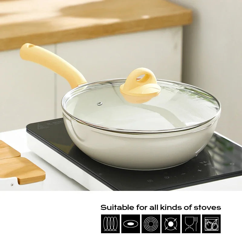 Poêle céramique wok résistant - Jaune