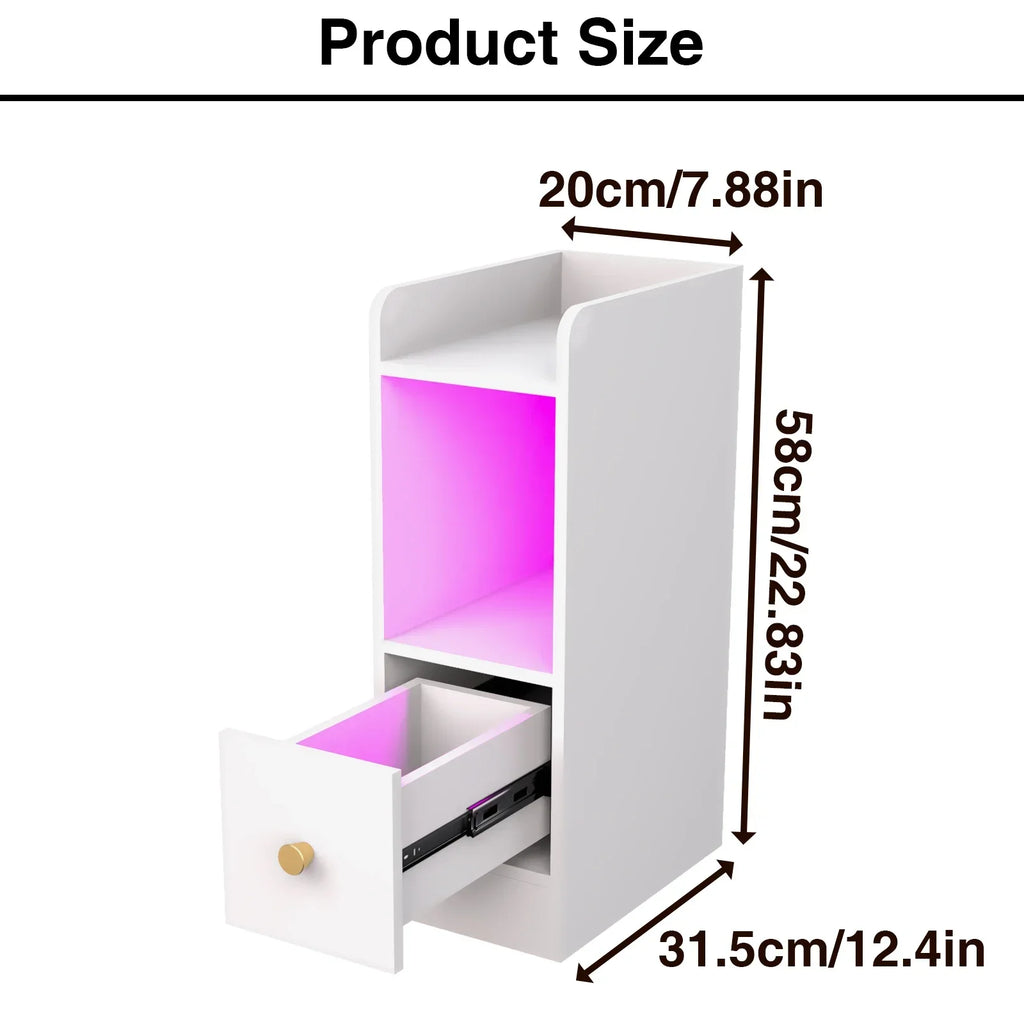Table de chevet originale pas cher étroite avec LED - Table de chevet Blanc