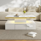 Table basse rectangulaire moderne et brillante avec éclairage LED -