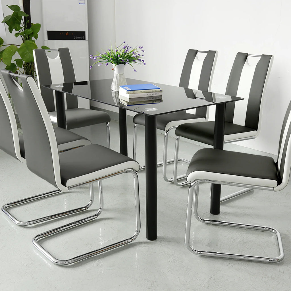 Chaise salle à manger similicuir noir 2 pièces -