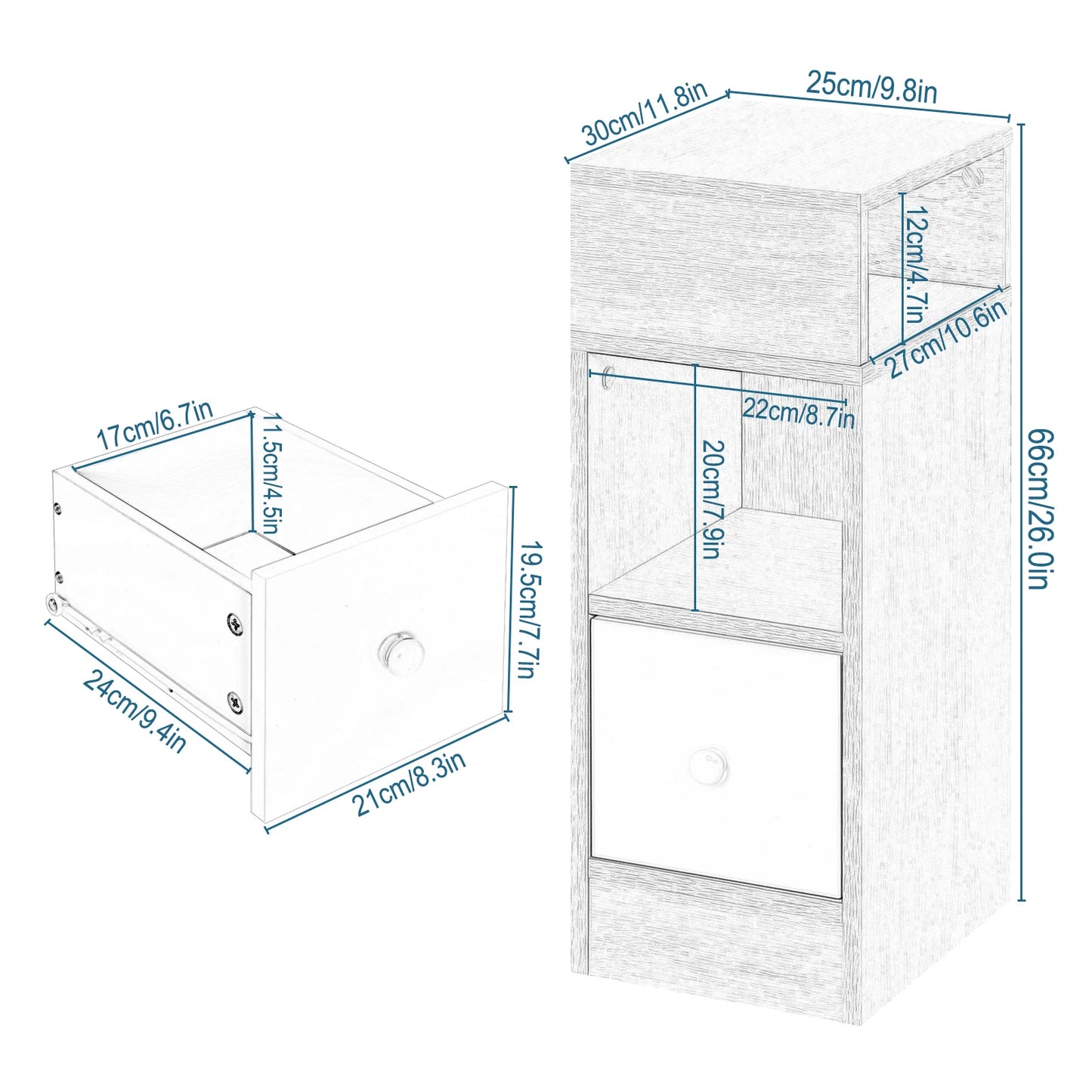 Table de chevet étroite 2 pcs pour chambre moderne -