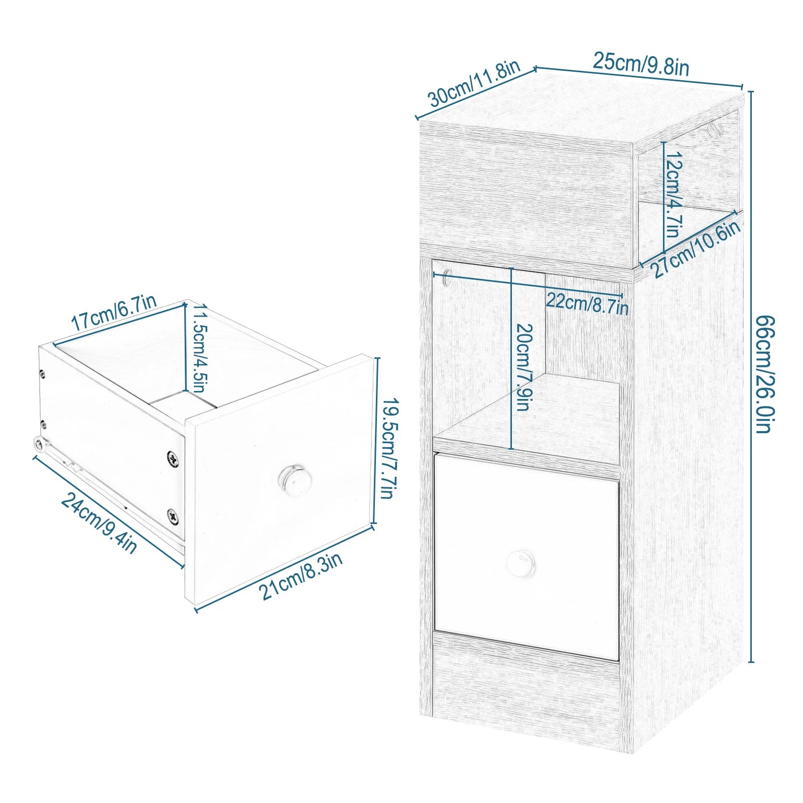 Table de chevet étroite 2 pcs pour chambre moderne -