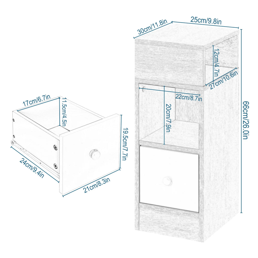 Table de chevet étroite 2 pcs pour chambre moderne -