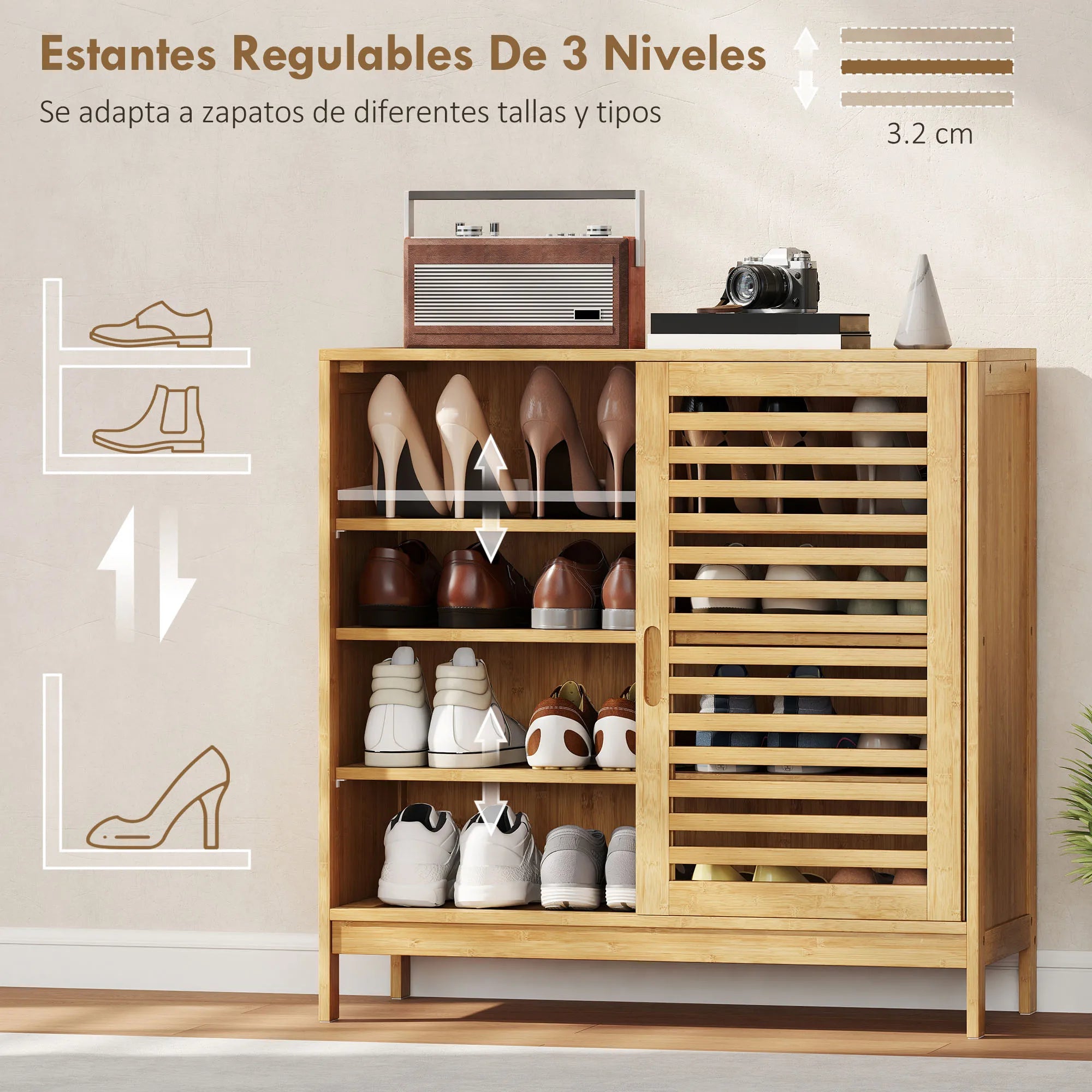 Meuble à chaussure couleur naturelle pour 16 pairs de chaussures 80X35X80 cm -