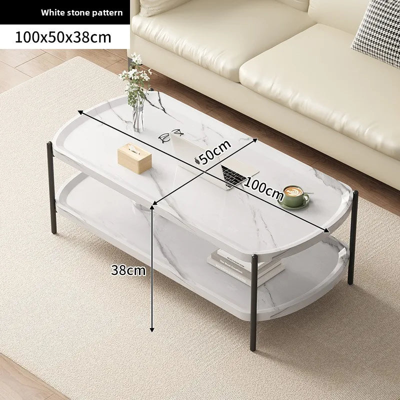 Table basse bois foncé à doubles plateaux - Blanc 100