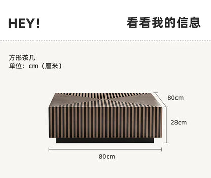 Table basse bois carré avec rayure en déco - 80X80X28CM
