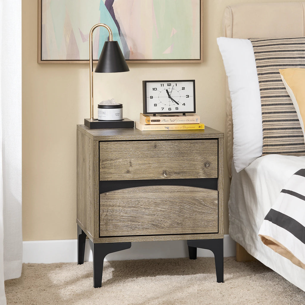 Table de chevet en bois avec 2 tiroirs - 40x40x47cm - Vintage Table de chevet