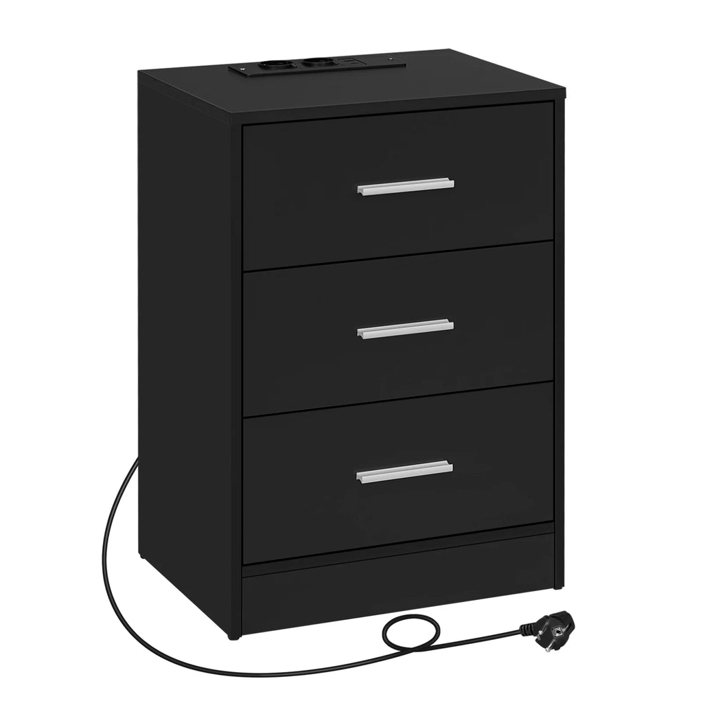 Table de chevet avec prise 3 tiroirs blanc -