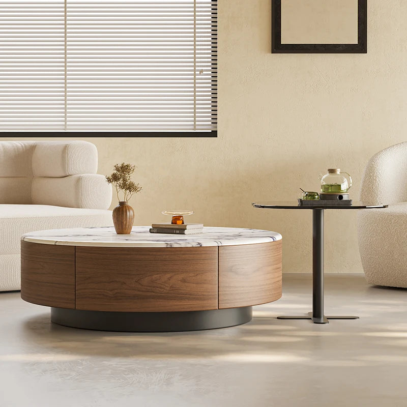 Table basse bois noyer de forme ronde -