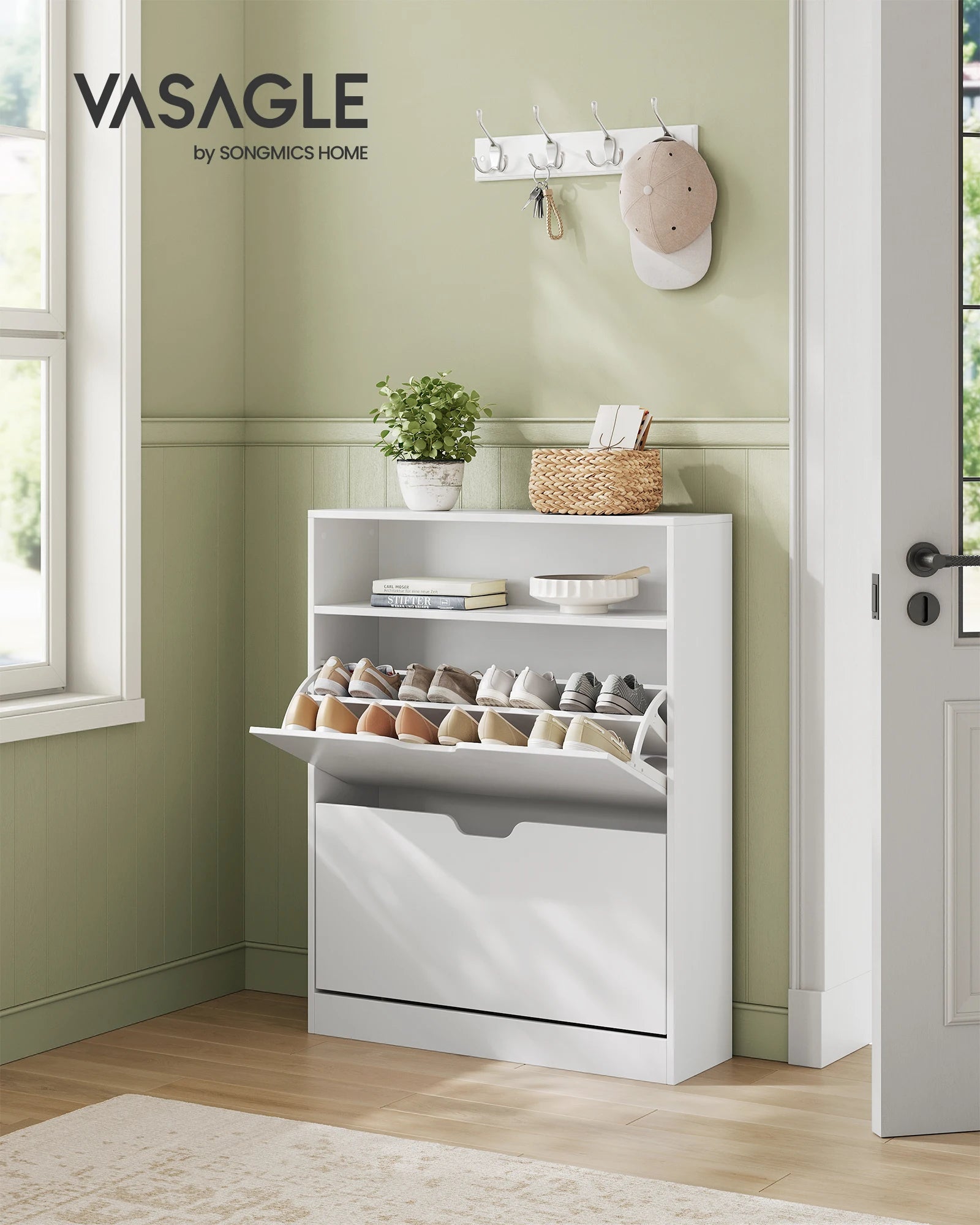 Meuble à chaussure vintage avec 2 portes battantes - 24 x 80 x 102 cm -