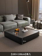 Table basse bois noir de forme carrée avec tiroirs de rangement - 100x100x30cm