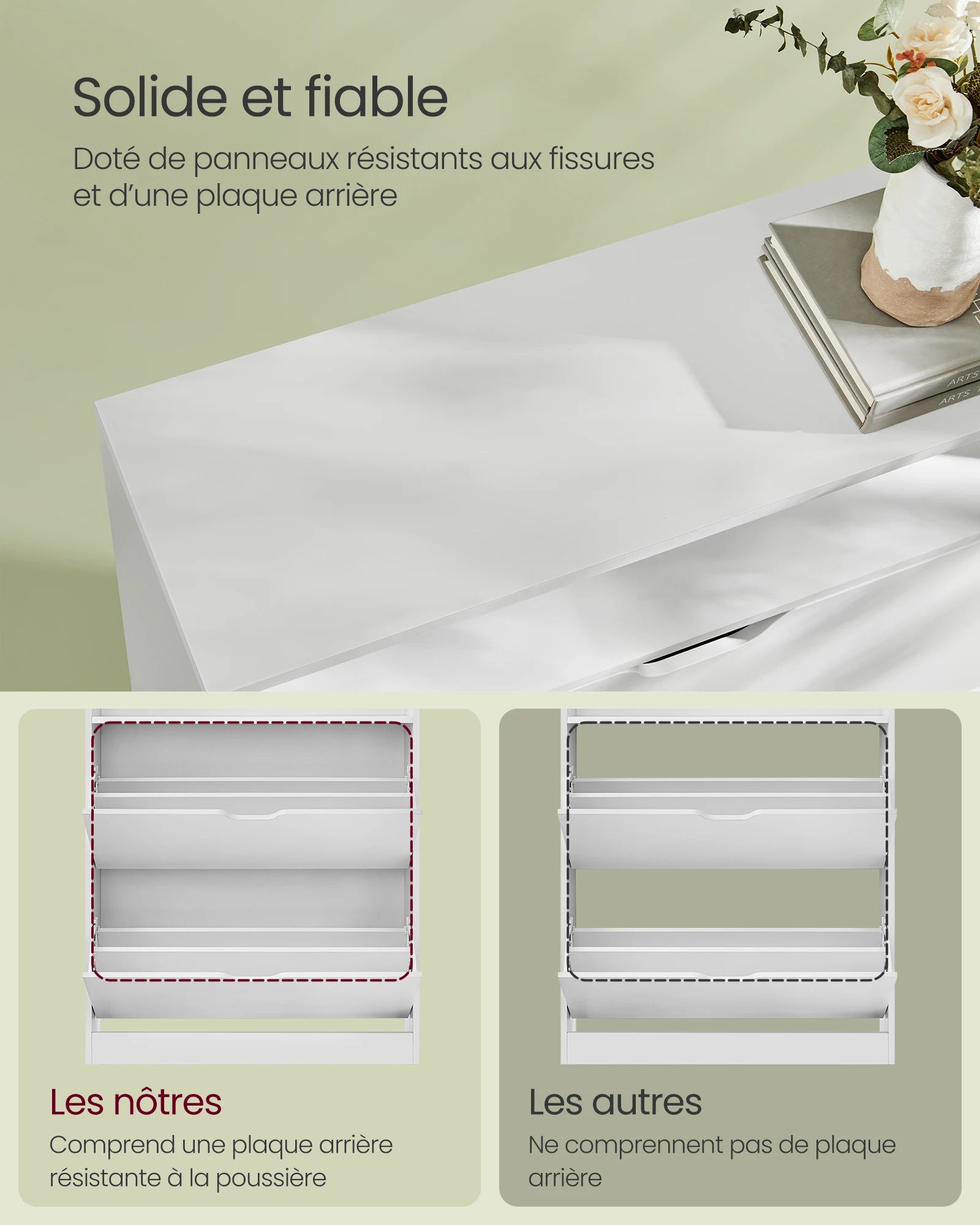 Meuble à chaussure vintage avec 2 portes battantes - 24 x 80 x 102 cm -