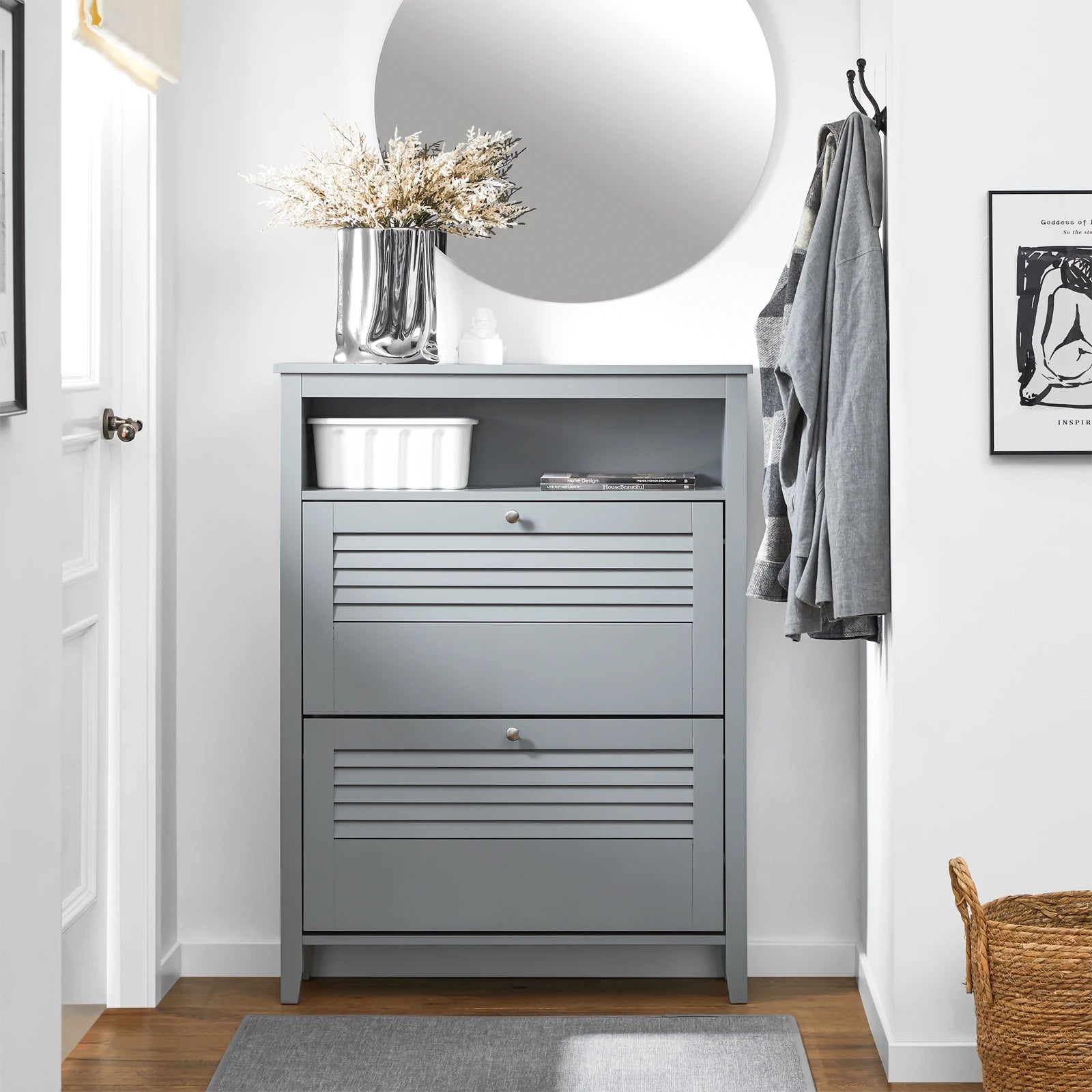 Meuble à chaussure grise et blanche de dimensions - 80x108x25cm - Gris Meuble à chaussure