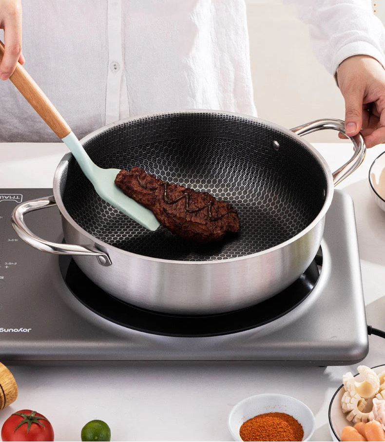 Poêle inox pour induction à pogné double -