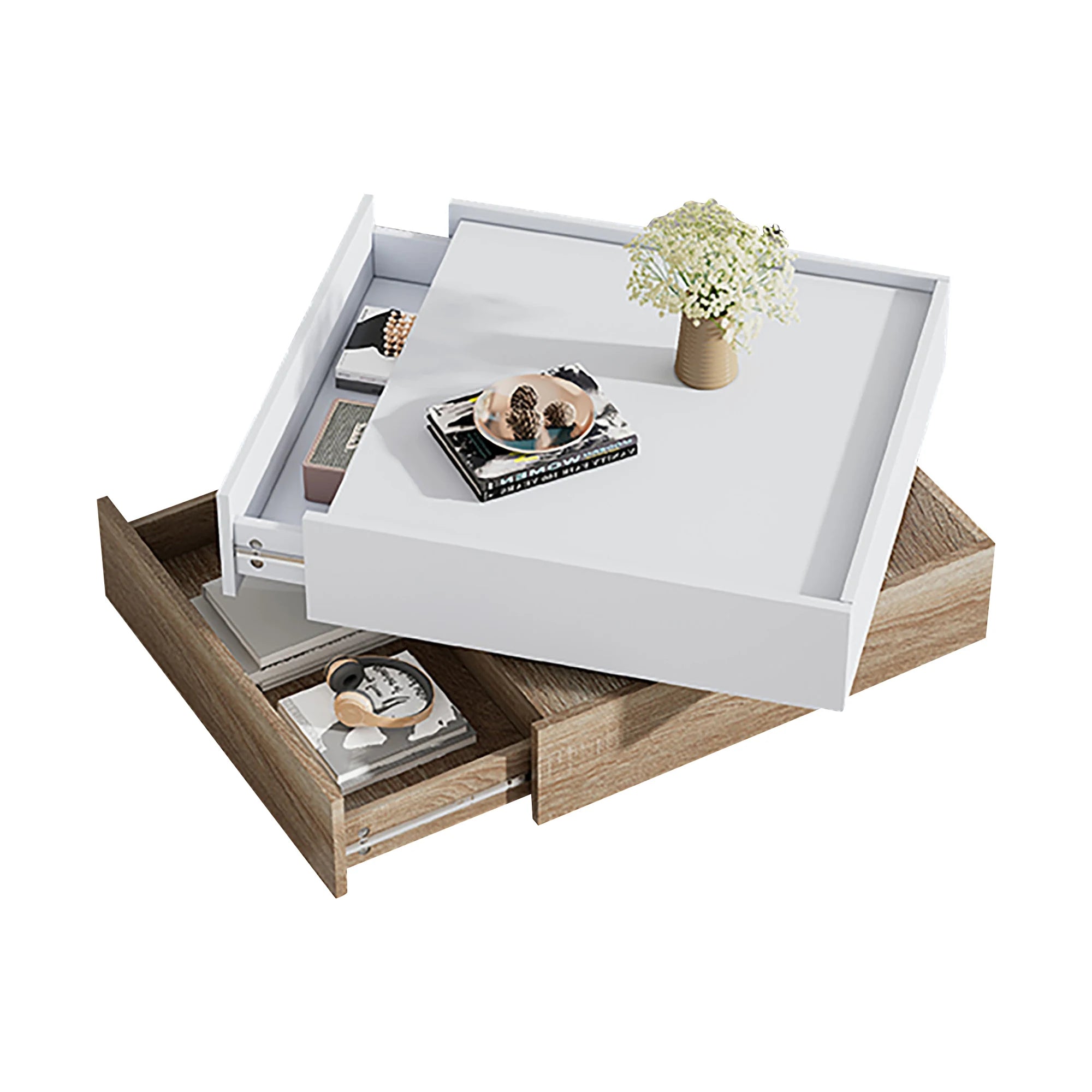 Table basse multifonctionnelle à plateau pivotant 360° -