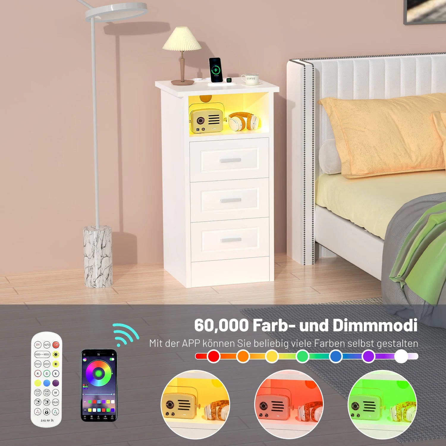 Table de chevet intelligente avec station de recharge USB -