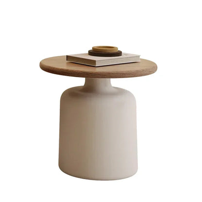 Table basse ronde 2 en 1 de style nordique noyer - 50x49x35cm