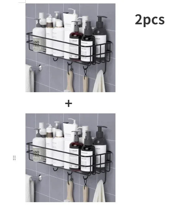 Étagère salle de bain douche pratique - C Noir 2pcs