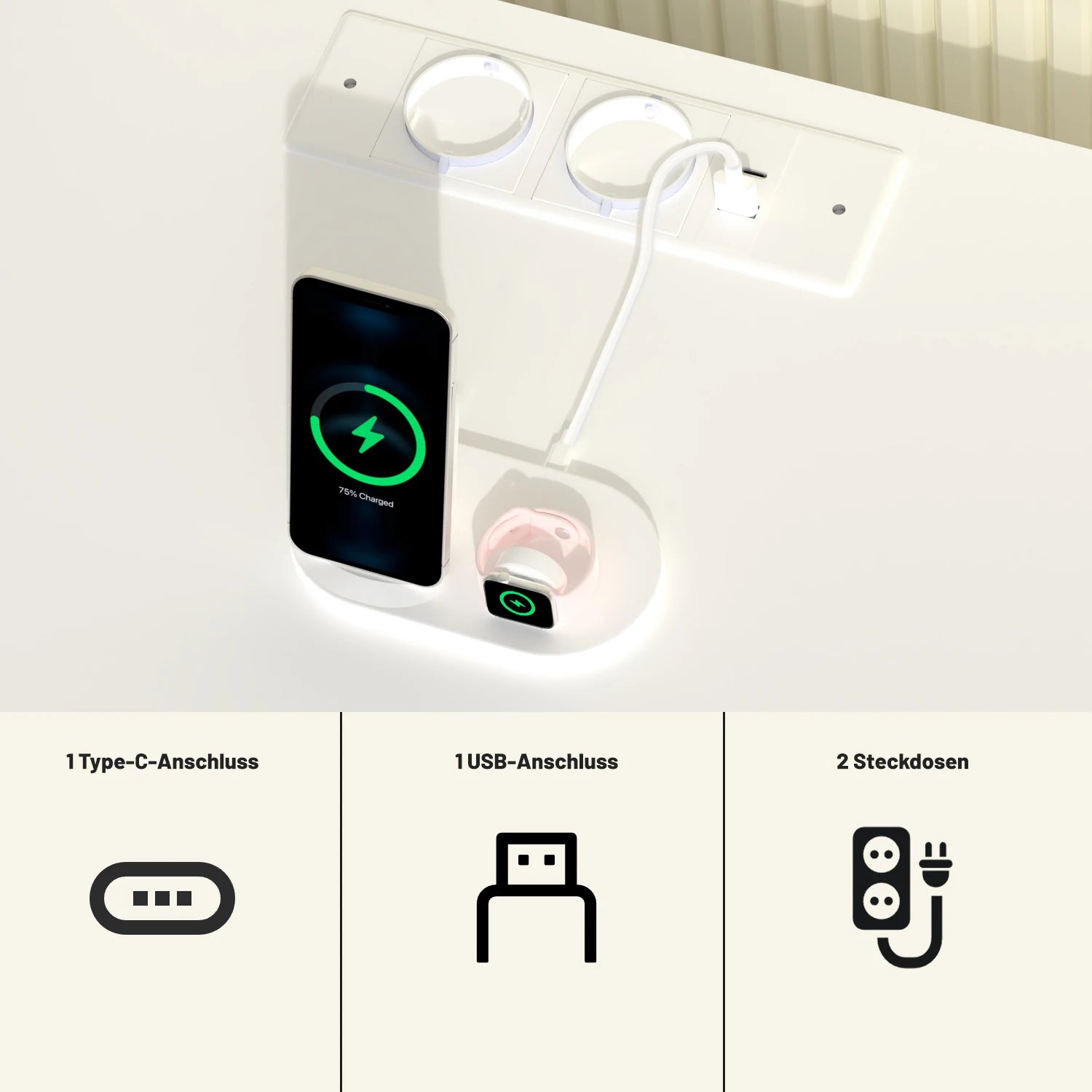 Table de chevet intelligente avec station de recharge USB -