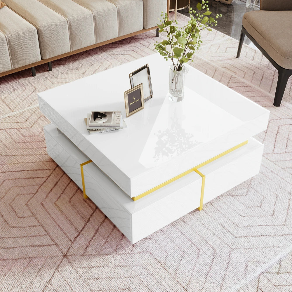 Table basse laquée brillante pour salon disponible en noir et blanc -