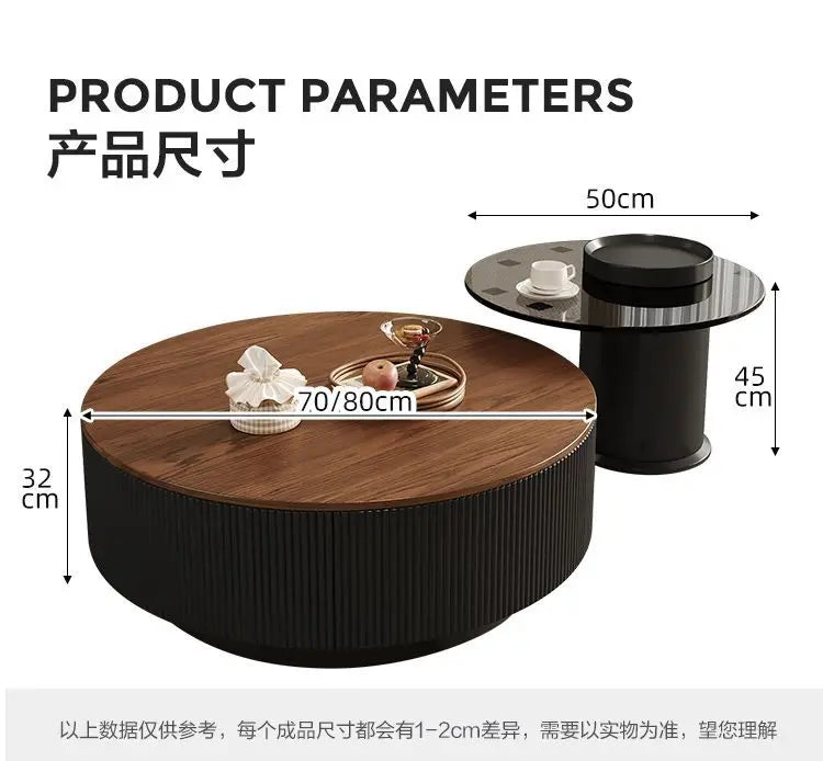 Table basse bois marron ronde de luxe -