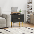 Table de nuit noire avec 2 tiroirs 1 Piece -