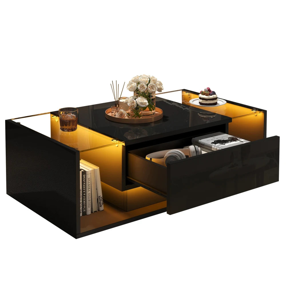 Table basse verre et led lumineuse - 100 x 50 x 31cm -