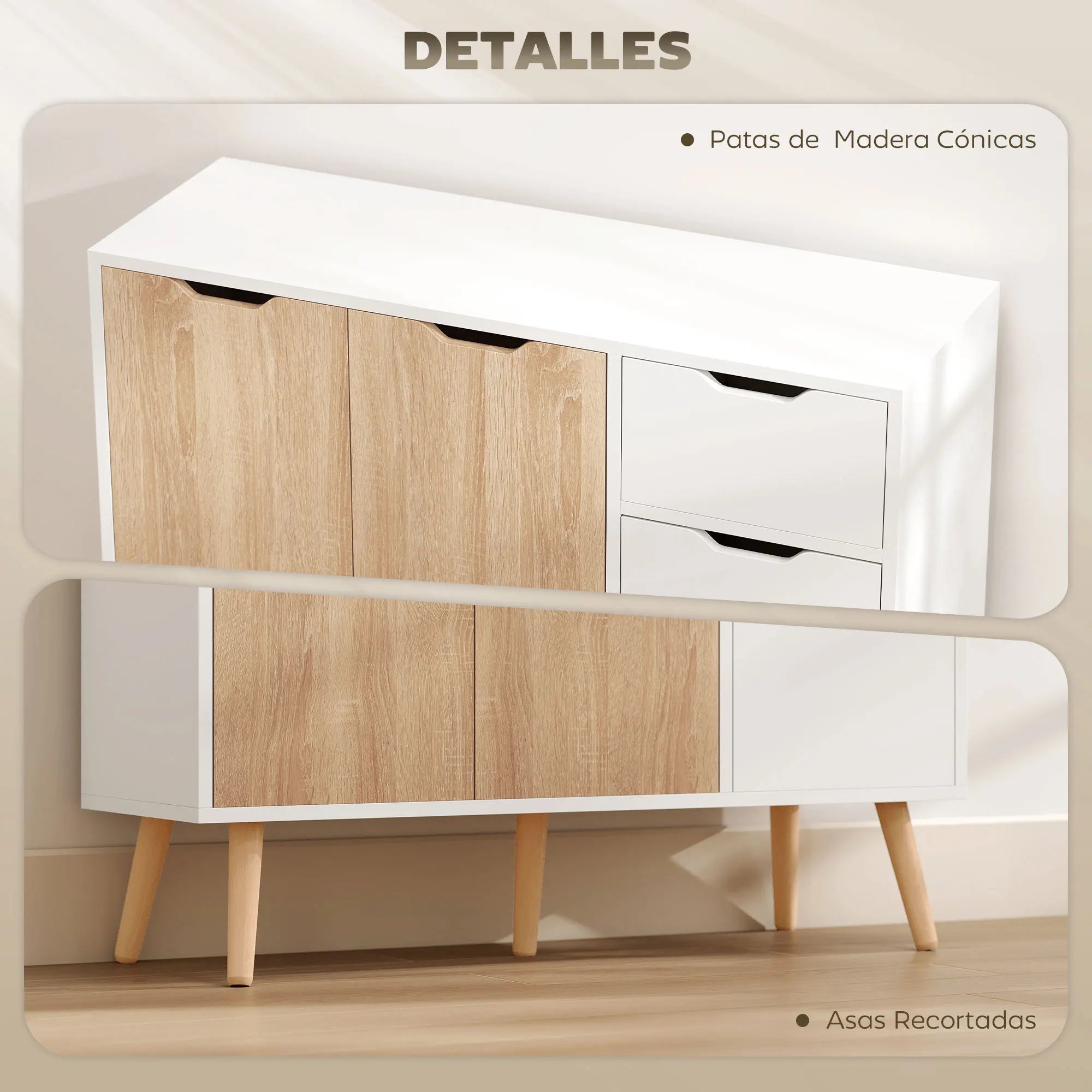 Meuble de rangement blanc et naturel en bois 90x30x72 cm -