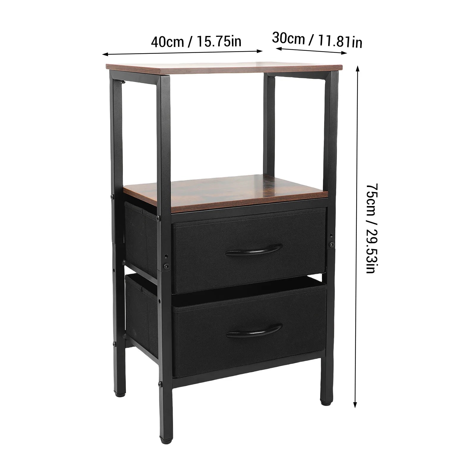 Table de chevet en MDF et acier carbone à 2 tiroirs -